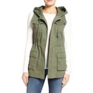 MATTY M-Olive Green Hooded Boho Vest Jacket-Size Medium